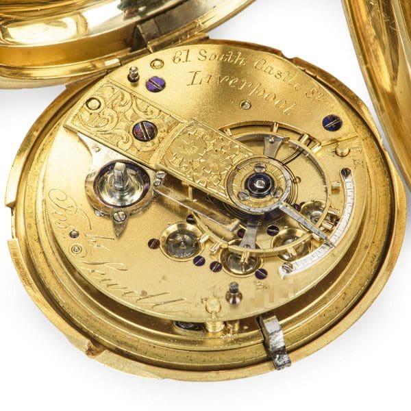 Massive Full Hunter Yellow Gold Keywind Fusee Railway Timepiece Pocket Watch 9