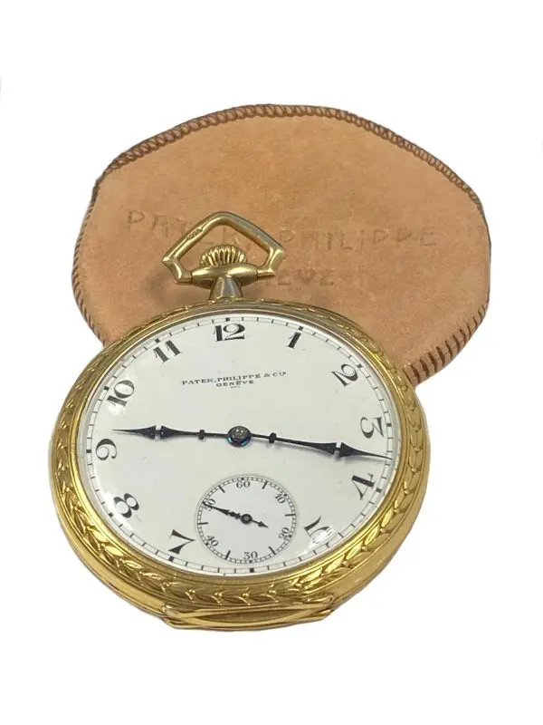 Patek Philippe Vintage Yellow Gold Fancy Chased Case Porcelain Dial Pocket Watch 11
