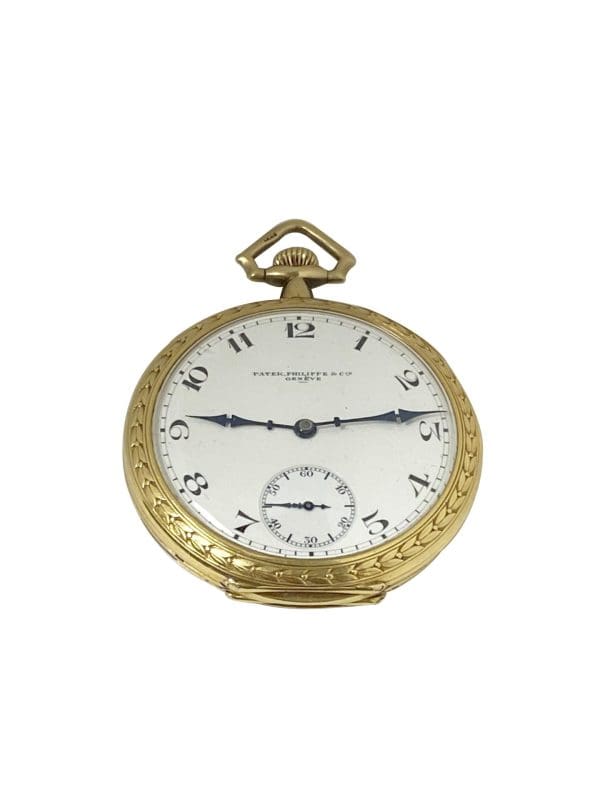 Patek Philippe Vintage Yellow Gold Fancy Chased Case Porcelain Dial Pocket Watch 3