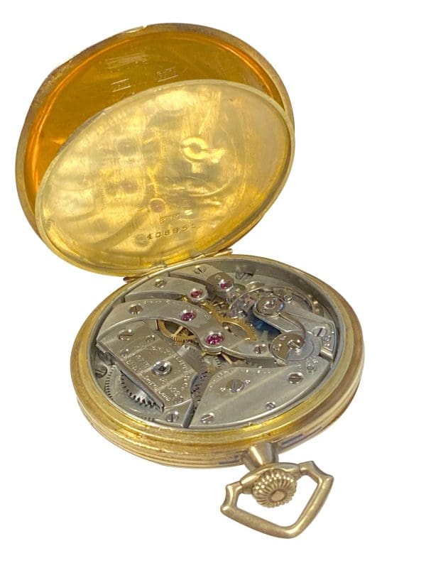Patek Philippe Vintage Yellow Gold Fancy Chased Case Porcelain Dial Pocket Watch 8