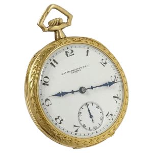 Patek Philippe ونٹیج پیلا گولڈ فینسی چیزڈ کیس چینی مٹی کے برتن ڈائل پاکٹ واچ 1 کو تبدیل کر دیا گیا