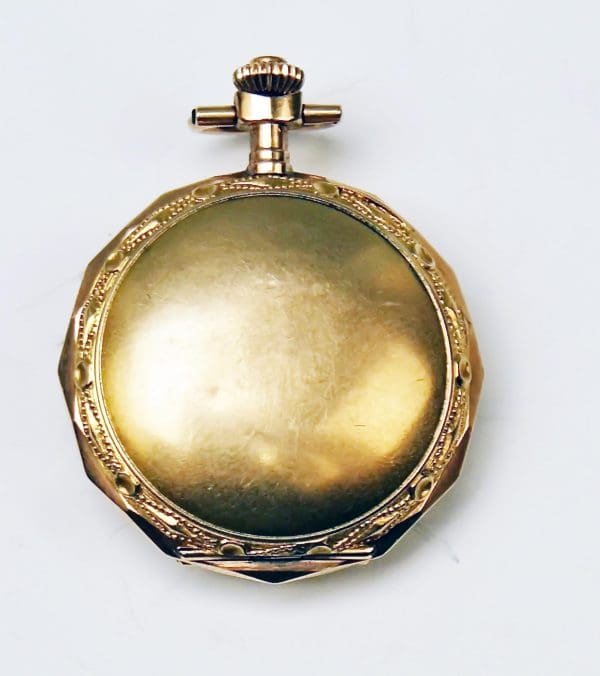 ساعة الجيب Remontoir Cylindre 10 Rubis النسائية السويسرية 14 قيراط من الذهب والألماس 2