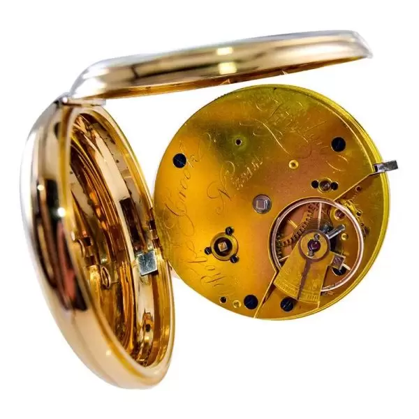 Rob Crook 18 Karat Yellow Gold Open Faced Keywind Pocket Watch circa 1845 12