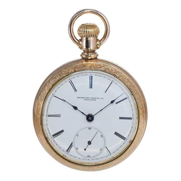 Rockford Yellow Gold Filled Open Faced Pocket Watch from 1886 3