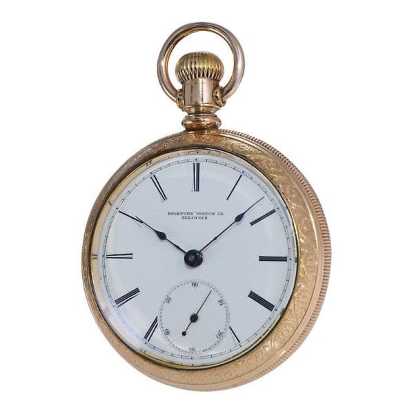 Rockford Yellow Gold Filled Open Faced Pocket Watch from 1886 4