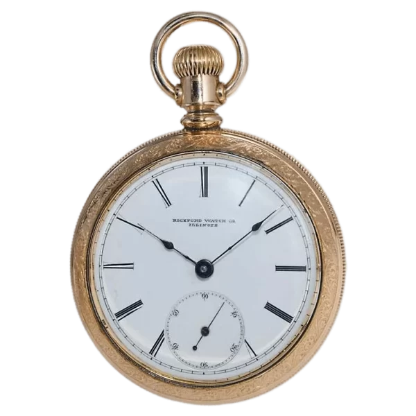 Rockford Yellow Gold Filled Open Faced Pocket Watch from 1886 1 transformed