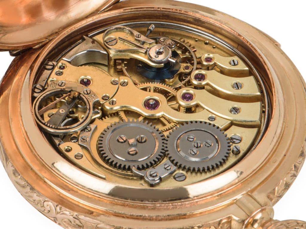 Vulcain 18kt Rose Gold Full Hunter Minute Repeating Automaton Pocket Watch C1880 3