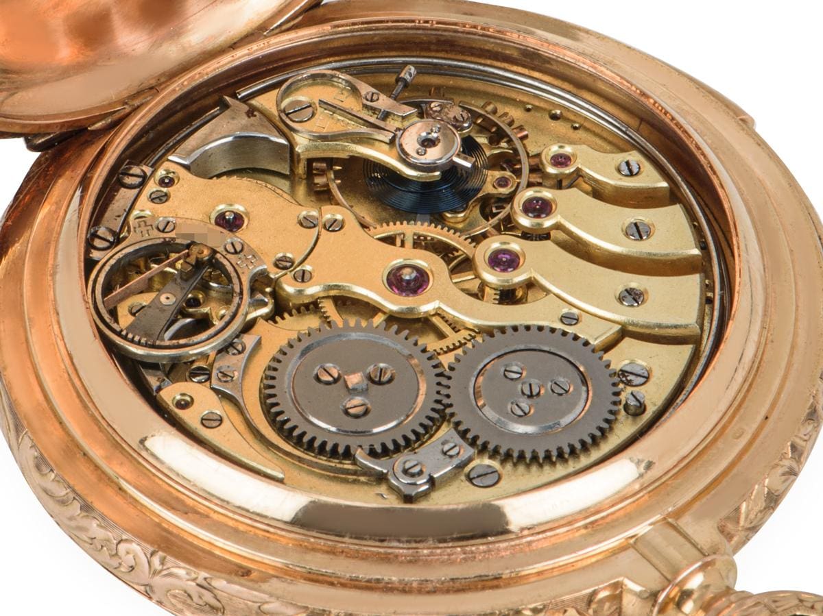 Vulcain 18kt Rose Gold Full Hunter Minute Repeating Automaton Pocket Watch C1880 3