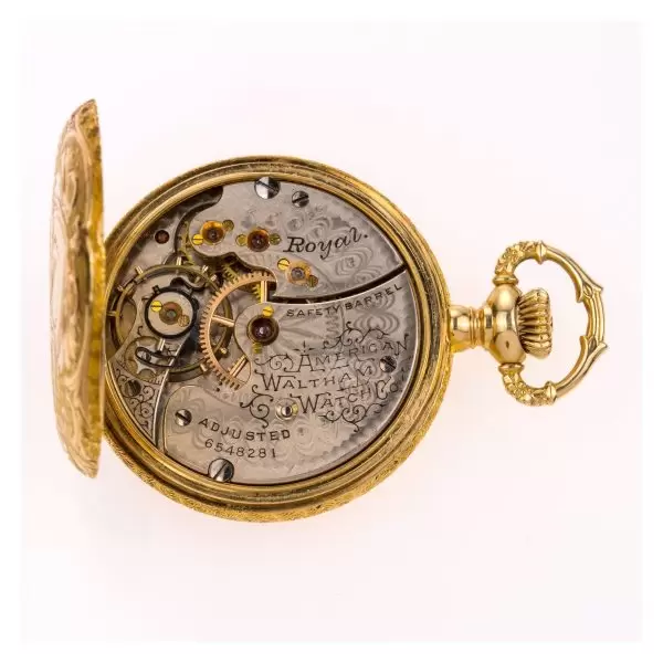 Waltham Classic 5076629 Pocket Watch 14k Yellow Gold Porcelain Dial and Spade 5