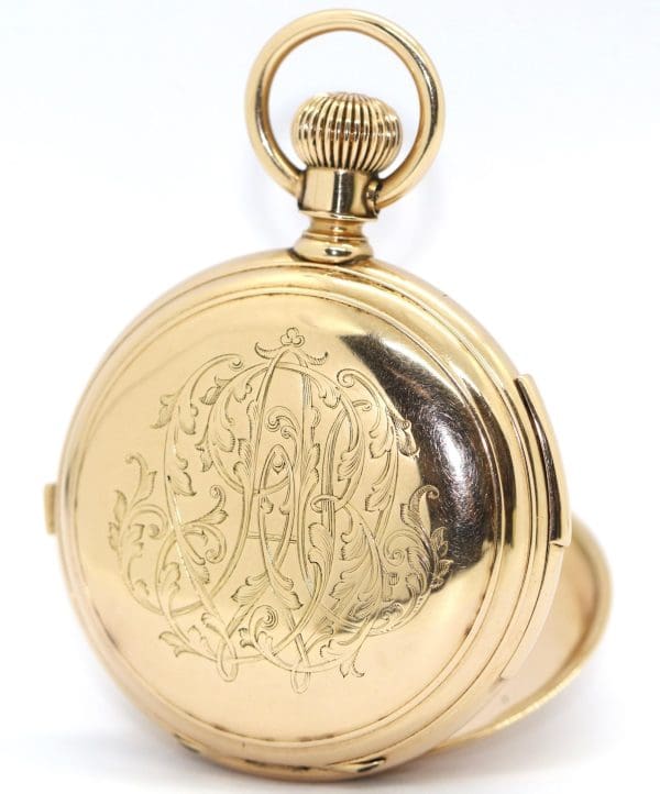 14K Gold Pocket Hunter Watch by American Watch Co. Waltham Chronograph Repeater 10