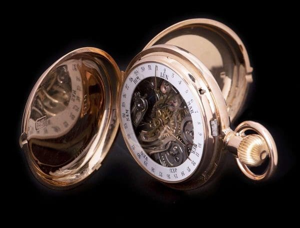ساعة جيب بتقويم مزدوج الجوانب من الذهب الوردي من تسعينيات القرن التاسع عشر 3