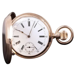 ساعة جيب كلاسيكية من تسعينيات القرن التاسع عشر من الذهب الوردي كاملة الصياد بتقويم مزدوج الجوانب 1 تم تحويلها