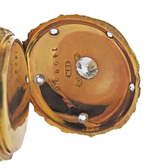 Art Nouveau Antique Gold Diamond Lapel Pocket Watch 4