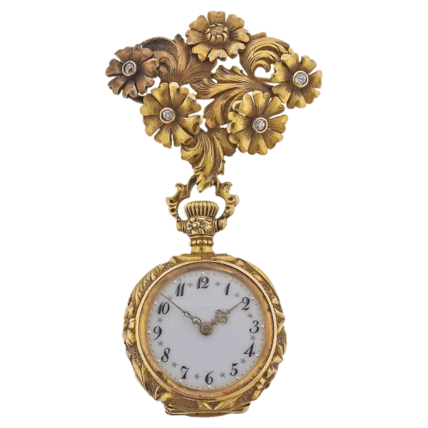 Art Nouveau Antique Gold Diamond Lapel Pocket Watch 1 transformed