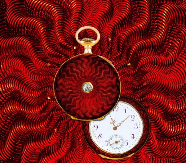 French 1800 Art Nouveau Rose Diamond Zig Zag Enamel Pendant Lapel Pocket Watch 2