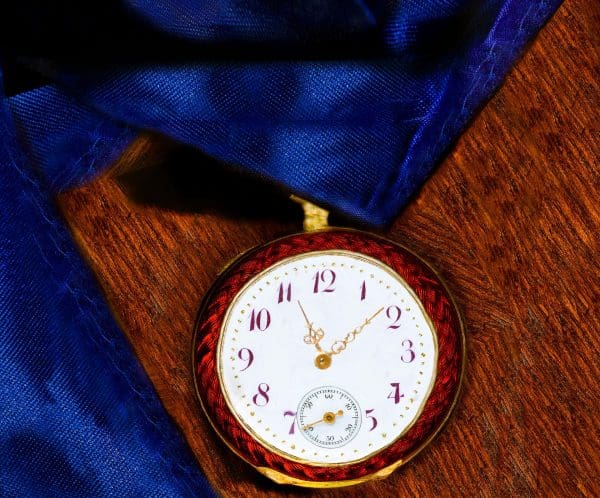 French 1800 Art Nouveau Rose Diamond Zig Zag Enamel Pendant Lapel Pocket Watch 5