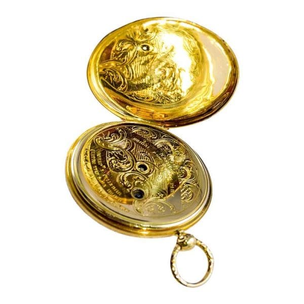 ساعت جیبی بادی کلیدی طلایی 18 قیراطی گورینی در حدود دهه 1840 11