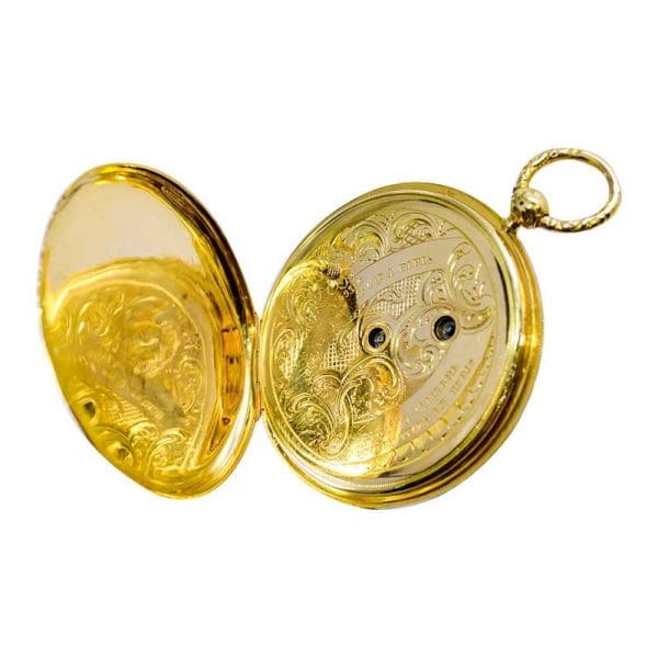 गोरिनी सी. 18 कैरेट पीला सोना कीविंड पॉकेट घड़ी लगभग 1840 के दशक 9
