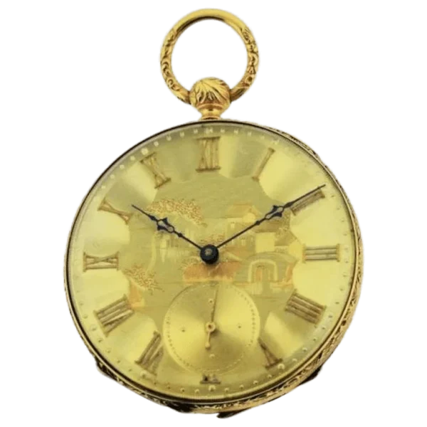 Orologio da tasca svizzero a carica manuale di alta qualità Henri Beguelin in oro massiccio 18 kt, 1840 circa, 1 trasformato