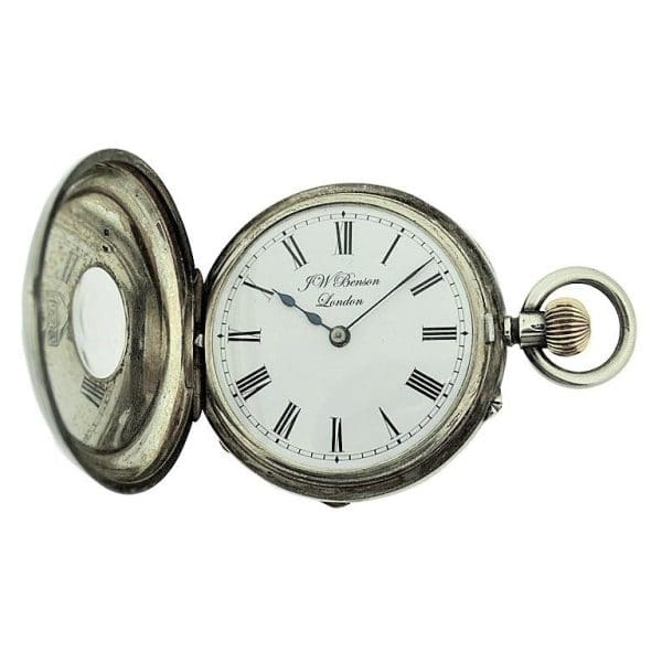ساعة جيب JW Benson مصنوعة من الفضة الإسترلينية Half Hunters حوالي تسعينيات القرن التاسع عشر 9