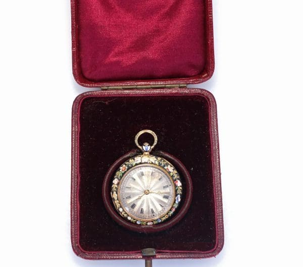 Ladies Pocket Watch Pendant Le Roy Enamel Gold French Original Case 1890 2