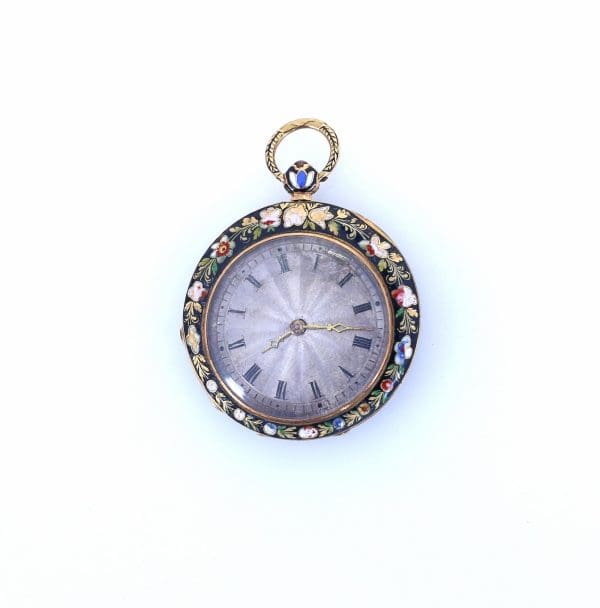 Ladies Pocket Watch Pendant Le Roy Enamel Gold French Original Case 1890 5