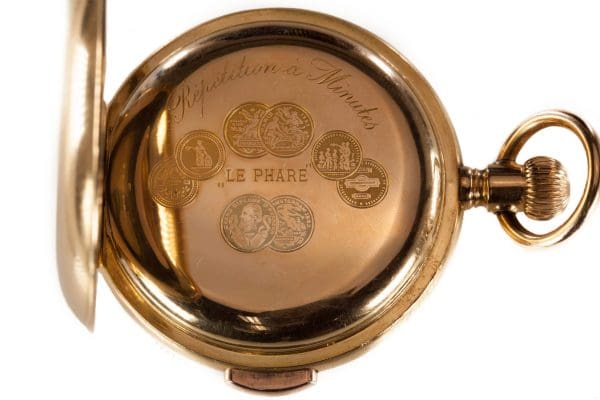Le Phare 18 Karat Yellow Gold Minute Repeater Open Face Pocket Watch 4