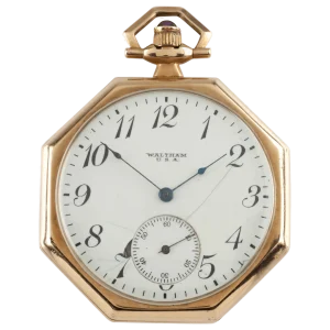 Waltham Octagon Antique 14 Karat Open Face Pocket Watch Gr 225 17 Jewel 1 transformed