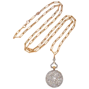Часы A. Golay Leresche and Fils Женева викторианские с бриллиантами, золотая цепочка с подвеской 1