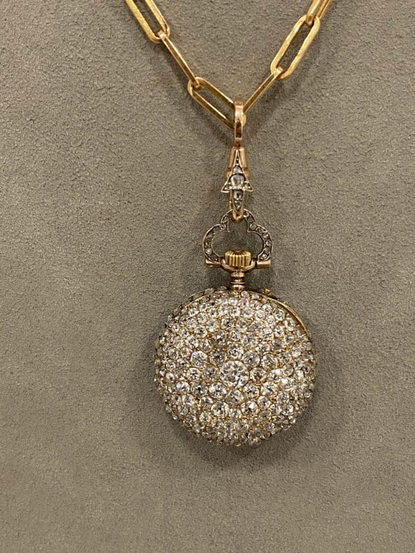 A. Golay Leresche and Fils Geneva Victorian Diamond Watch Gold Chain Pendant 7