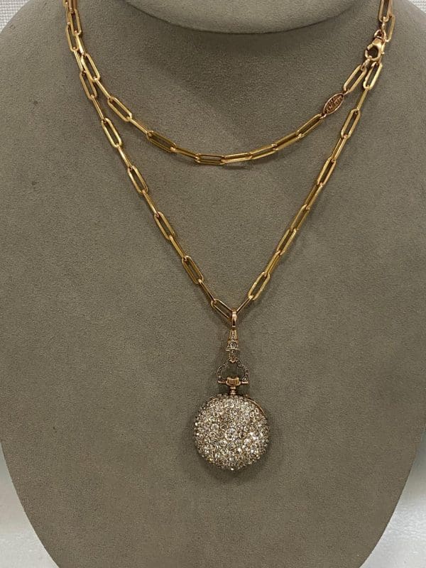 A. Golay Leresche and Fils Geneva Victorian Diamond Watch Gold Chain Pendant 8