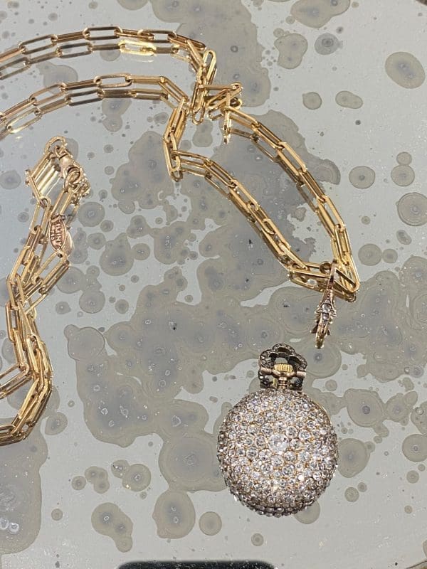 A. Golay Leresche and Fils Geneva Victorian Diamond Watch Gold Chain Pendant 9
