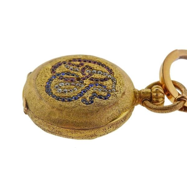 Антикварные французские карманные часы из полуохотничьего золота 18 карат с агатом, брелок 6