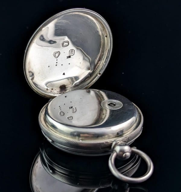 ساعة جيب من الفضة الإسترليني العتيقة، منتصف فيكتوريا 7